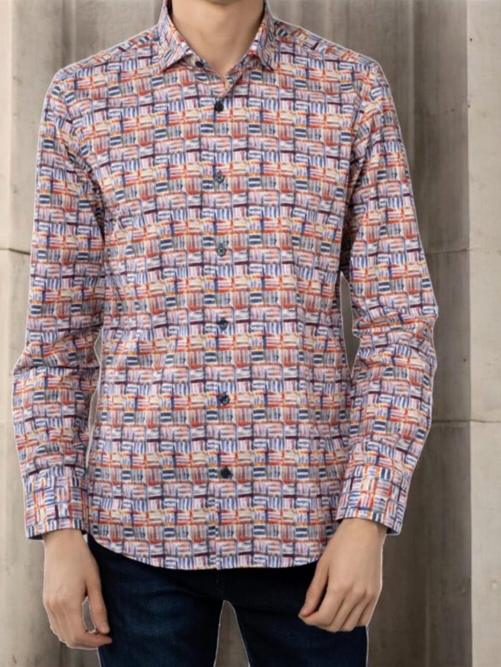 EUC VISCONTI BLACK (MED) Multicolor Crisscross Boxes Button Down Tailored Fit
